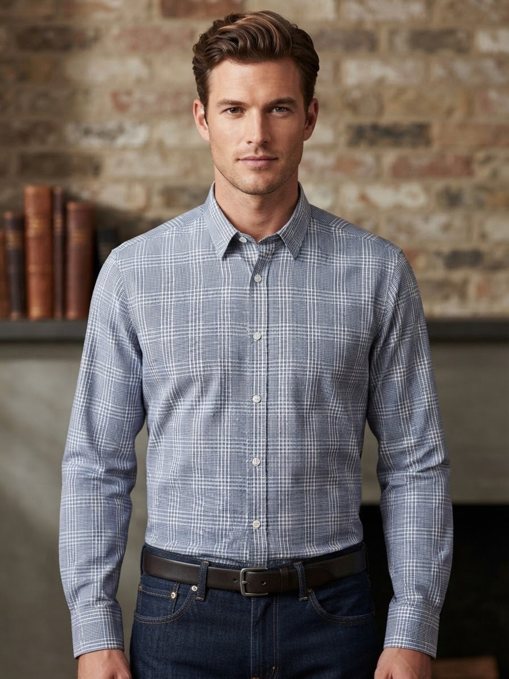 Burberry Blue and White Plaid Button-Down Shirt